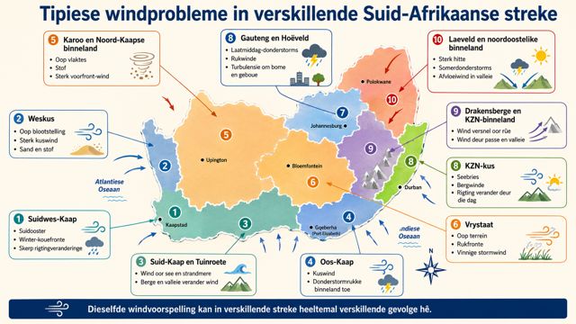 Diagram wat tipiese windprobeleme verduidelik