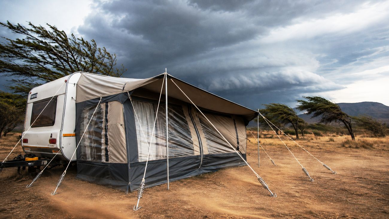 Waarom rukwinde tente en afdakke beskadig. Karavaan, tent en aankomende storm